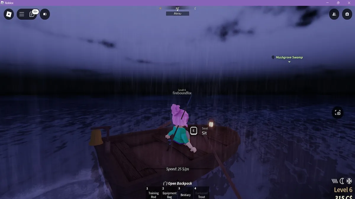 Rowing across the sea in Roblox’s Fisch.