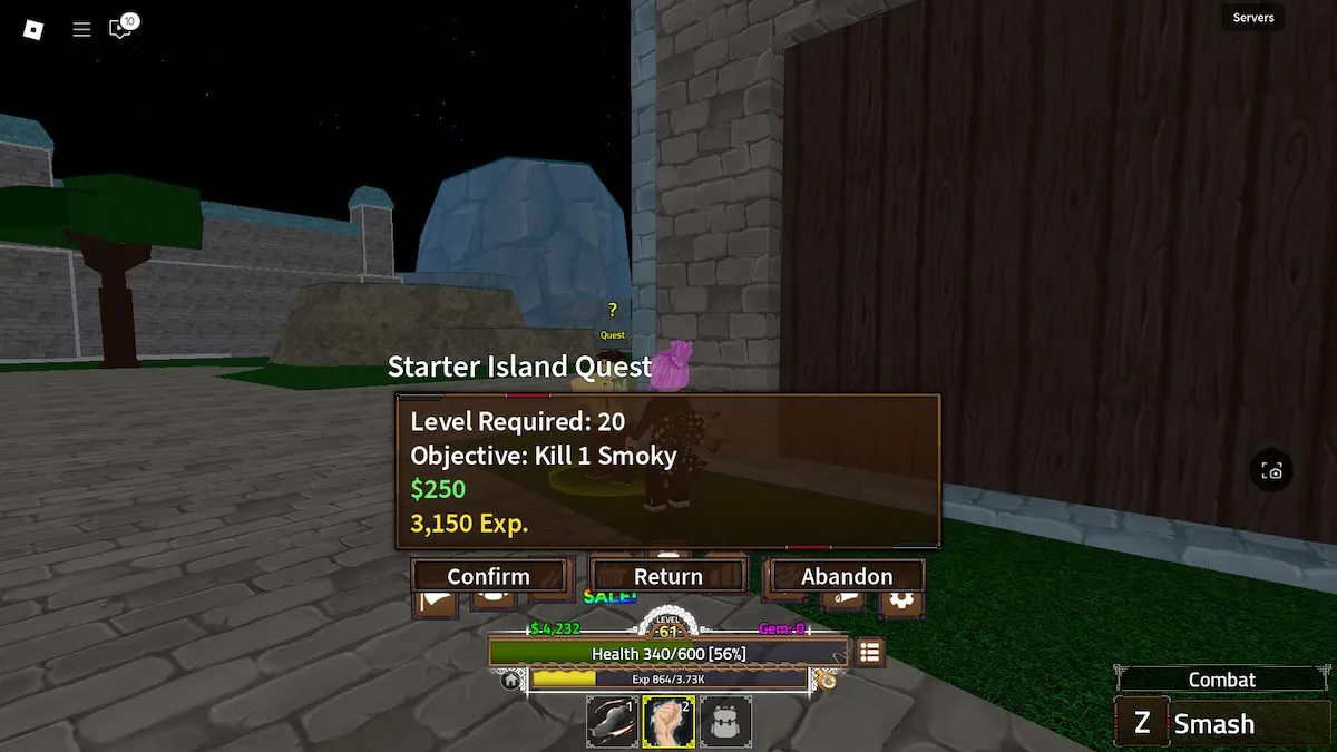 Boss quest on the Starter Island in King Legacy on Roblox.