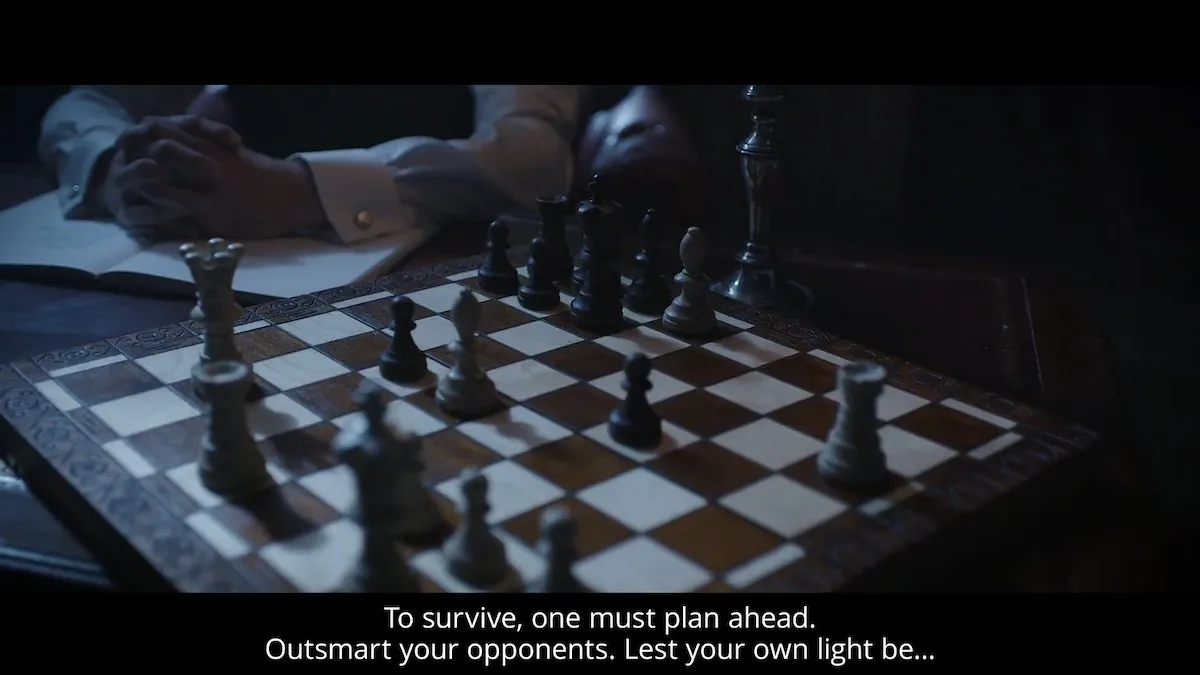 The Custodian playing chess in The Dark Pictures Anthology: House of Ashes