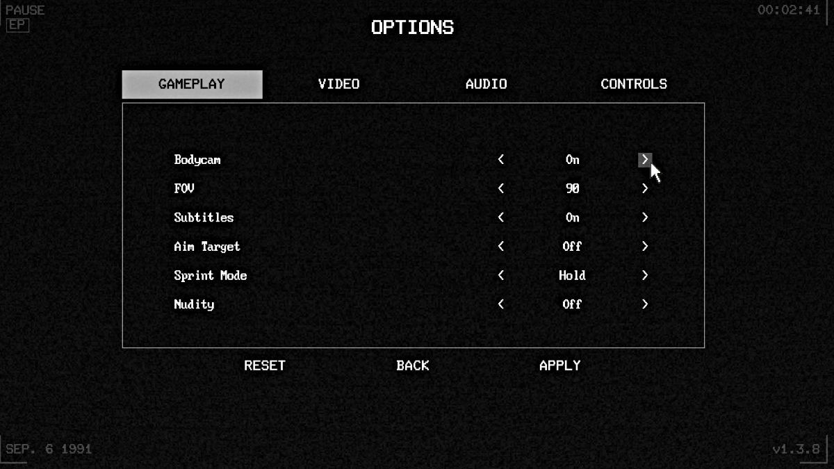 Gameplay settings in Zoochosis