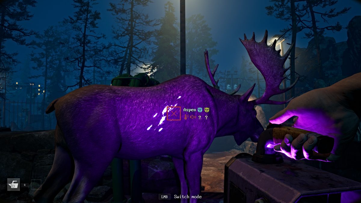 Shining UV light on a moose in Zoochosis