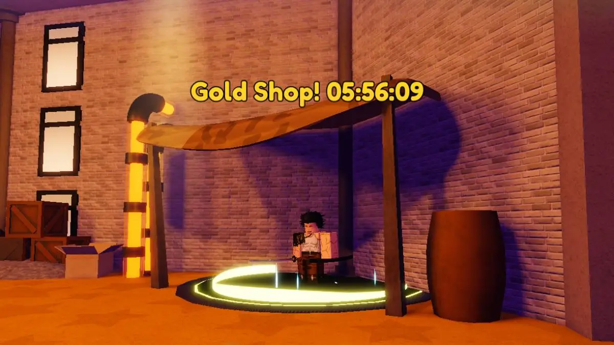 Standing in front of the Gold Shop in Anime Last Stand