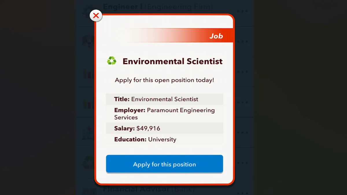 The BitLife Environmental Scientist Job