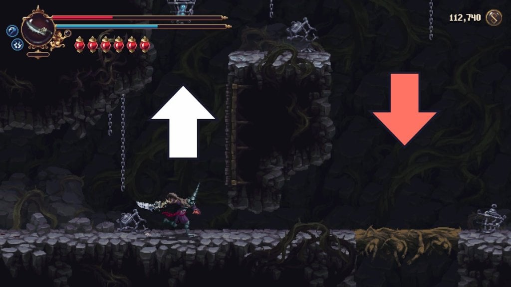 Showing the climb and slam attack locations in Blasphemous 2.