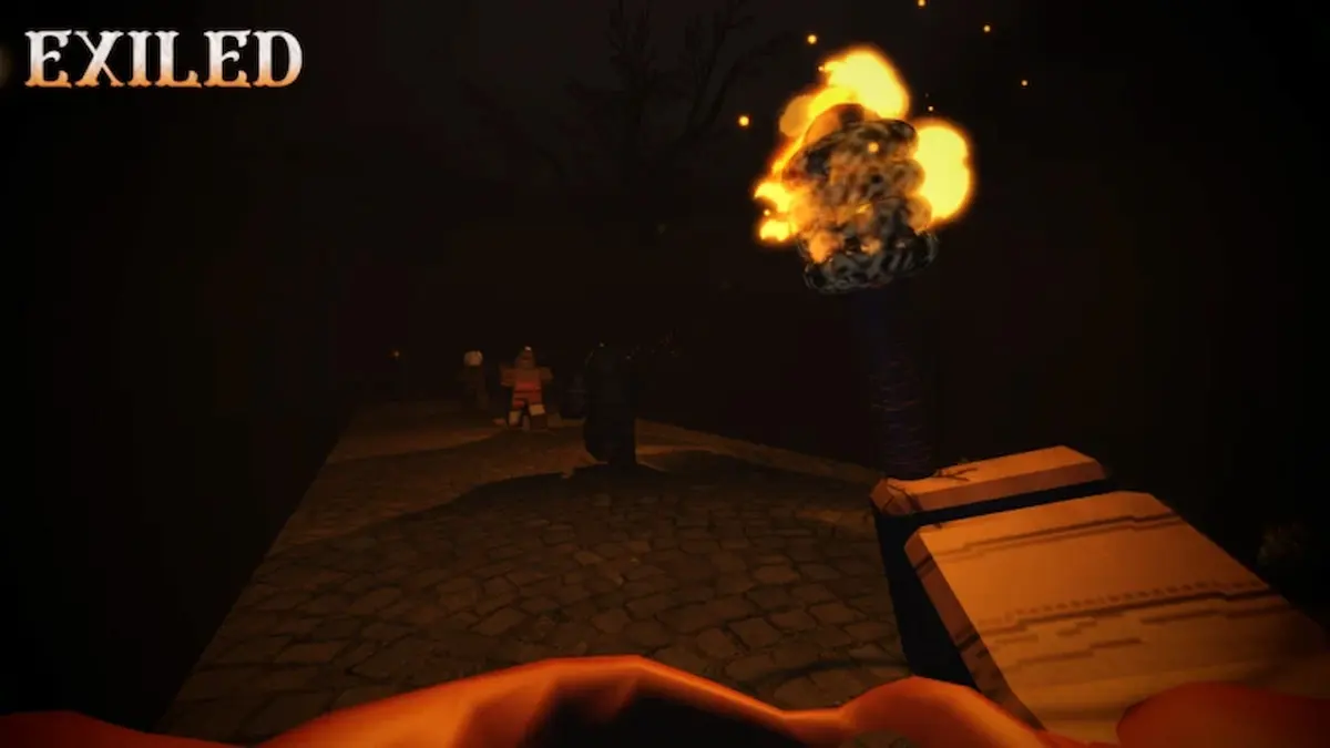 A player holding a torch in Roblox Exiled