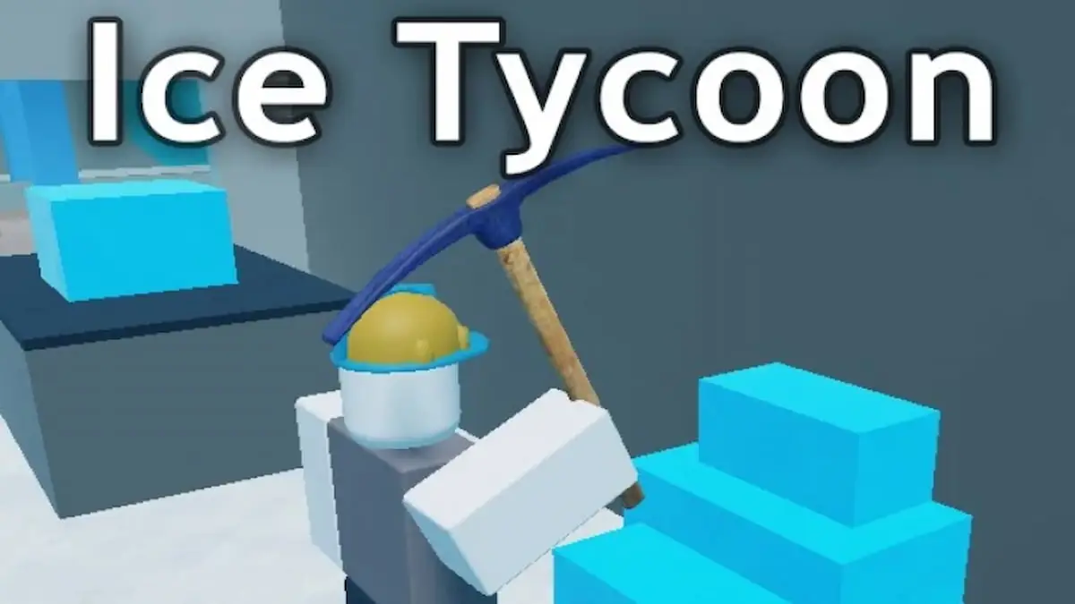 A player mining Ice in Ice Tycoon