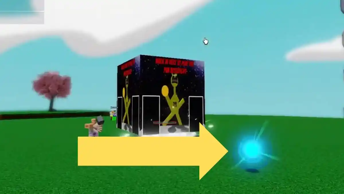 Yellow arrow pointing out Honored Orb in Slap Battles