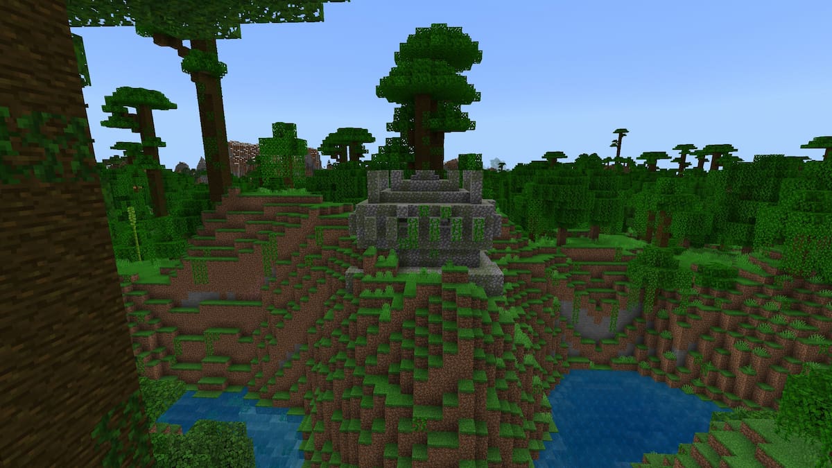 A Jungle Temple on top of a hill in Minecraft