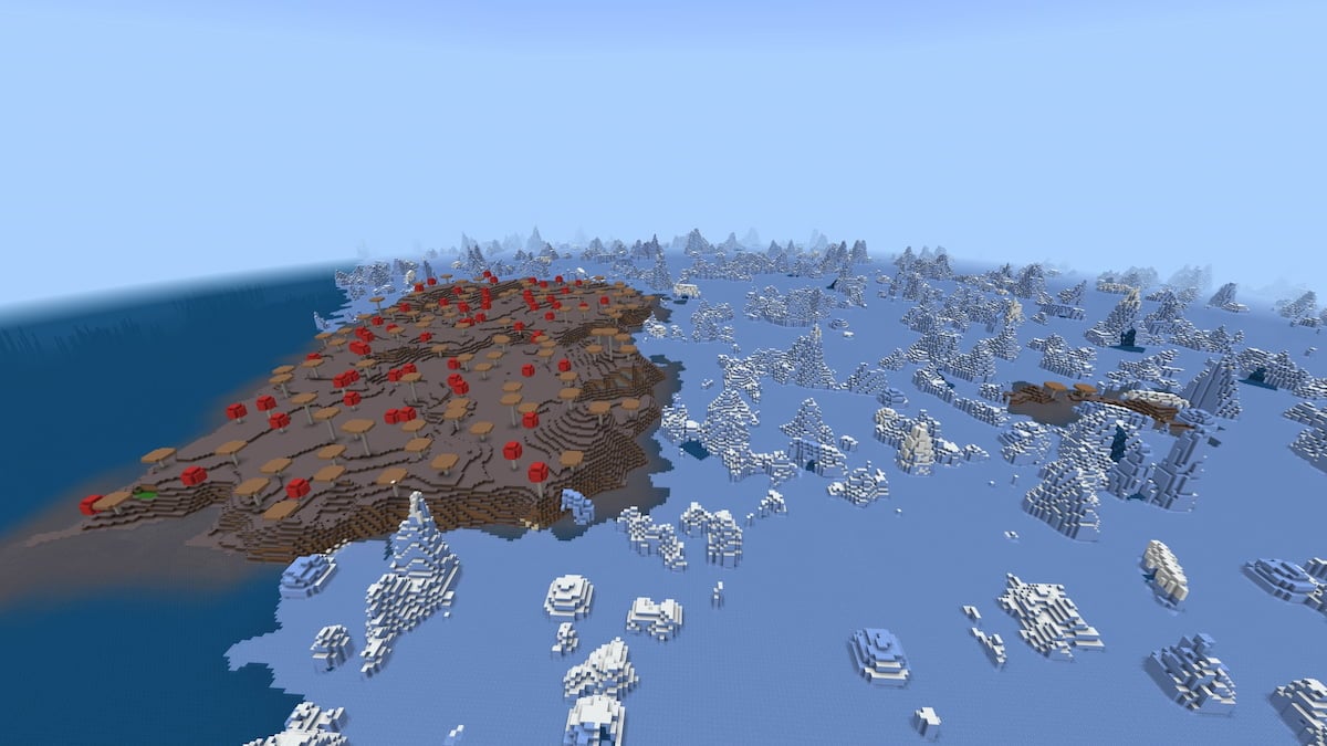 A Mushroom Island on a Minecraft Frozen Ocean