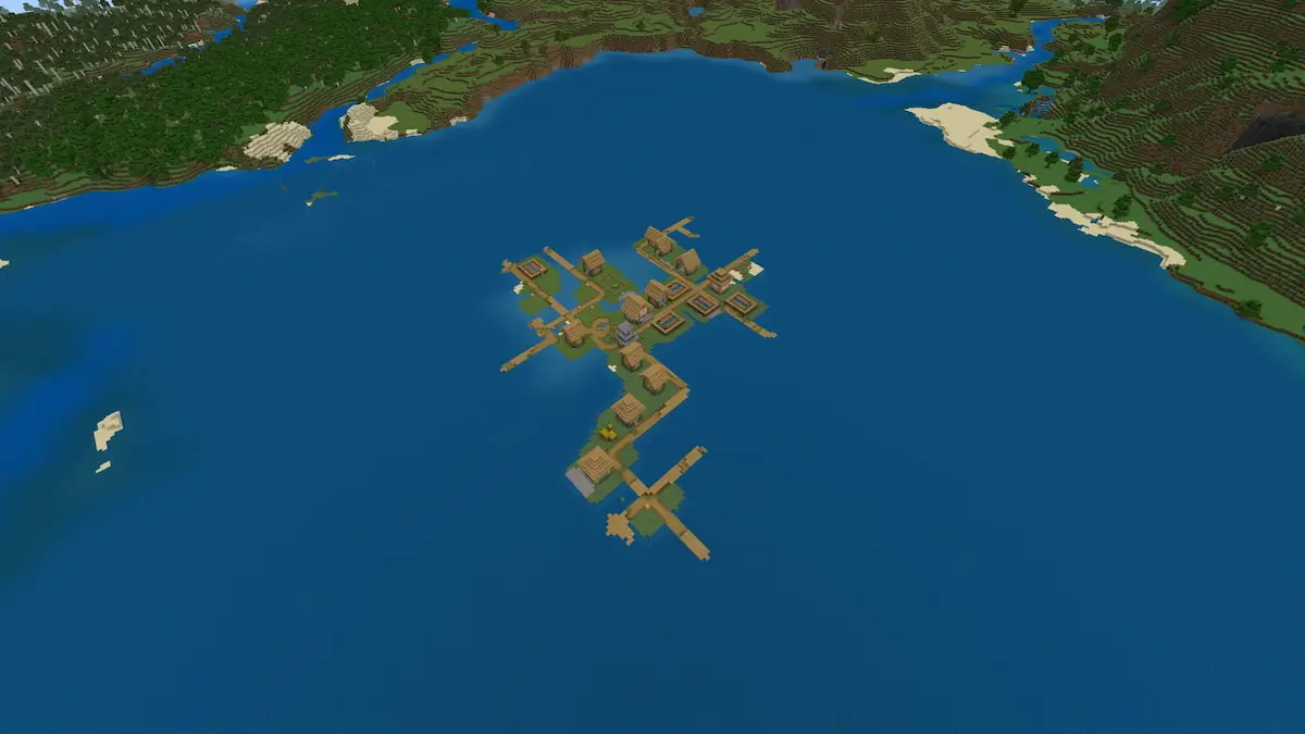 A small island made up of a Minecraft Plains Village