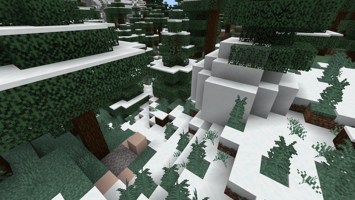 A set of Trail Ruins by an Igloo in Minecraft