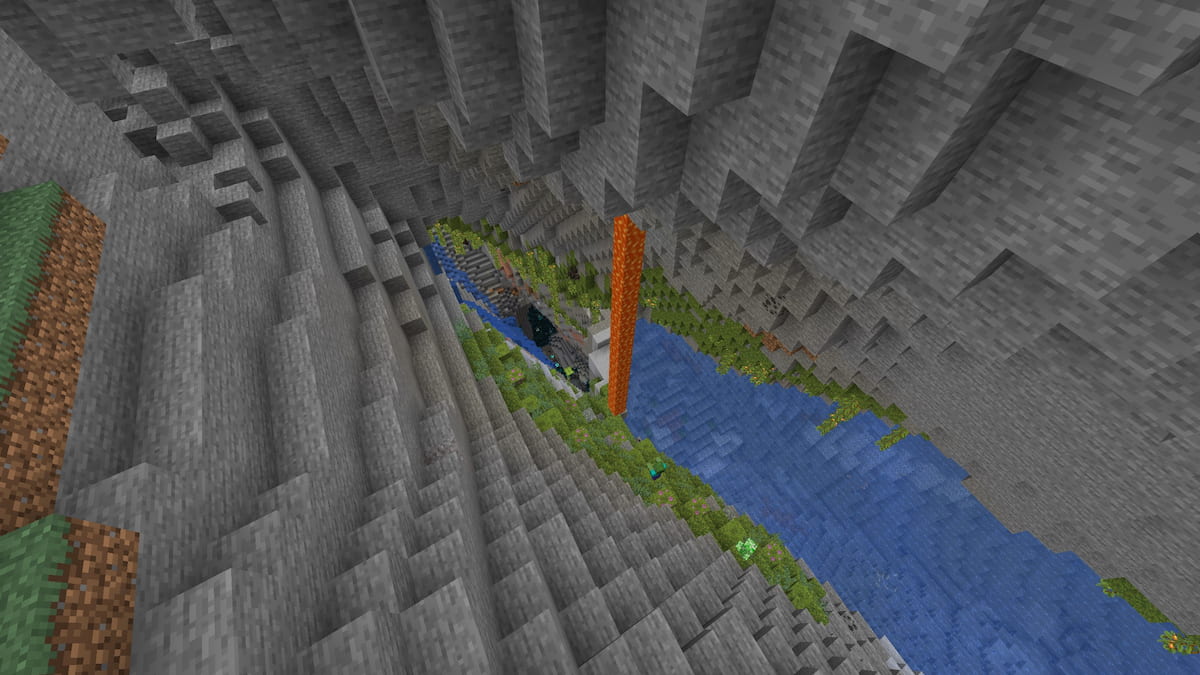 A Lush Cave leading into an Ancient City in Minecraft