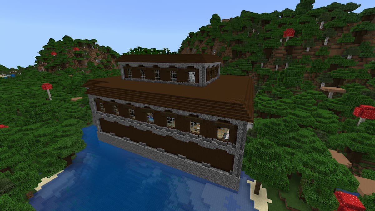 A Woodland Mansion with a hidden Spider room in Minecraft