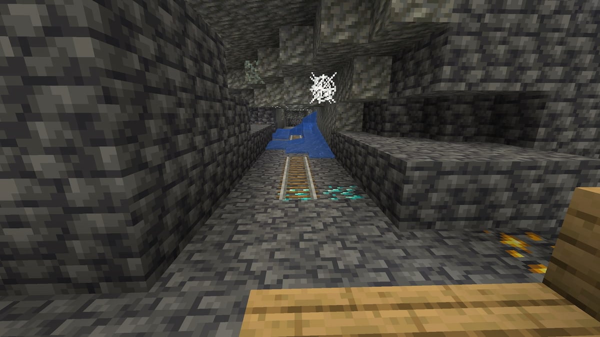 A vein of Diamond Ores in a Minecraft mineshaft