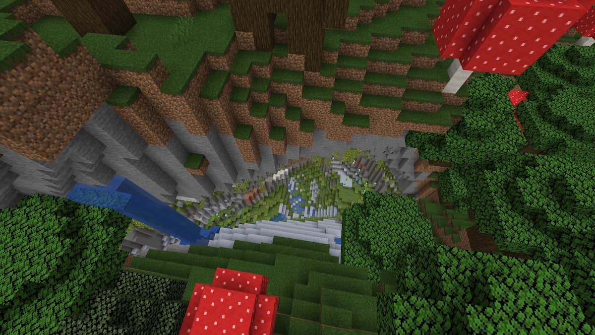 A Lush Cave ravine in a Minecraft Roofed Forest