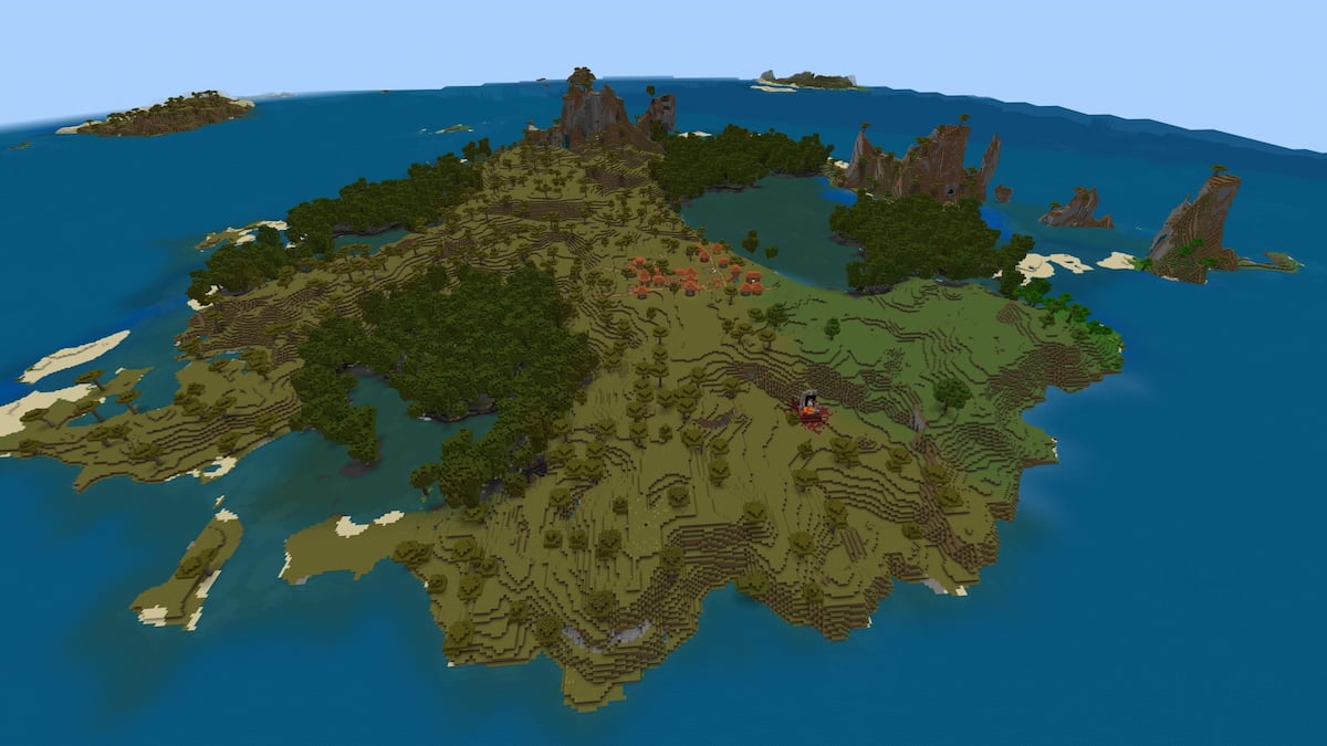 A large Savanna and Mangrove Island in Minecraft with a Savanna Village