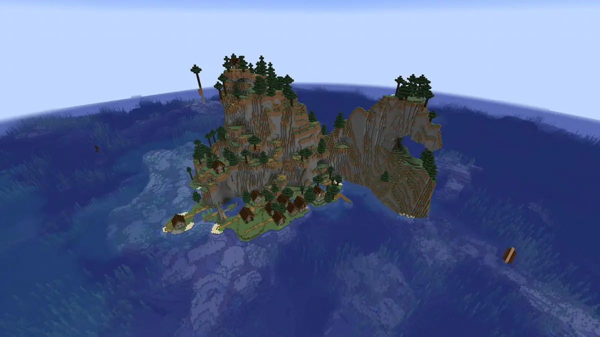 A Taiga Village on an island in Minecraft