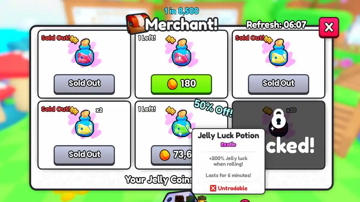 The Jelly Merchant Menu in PETS GO