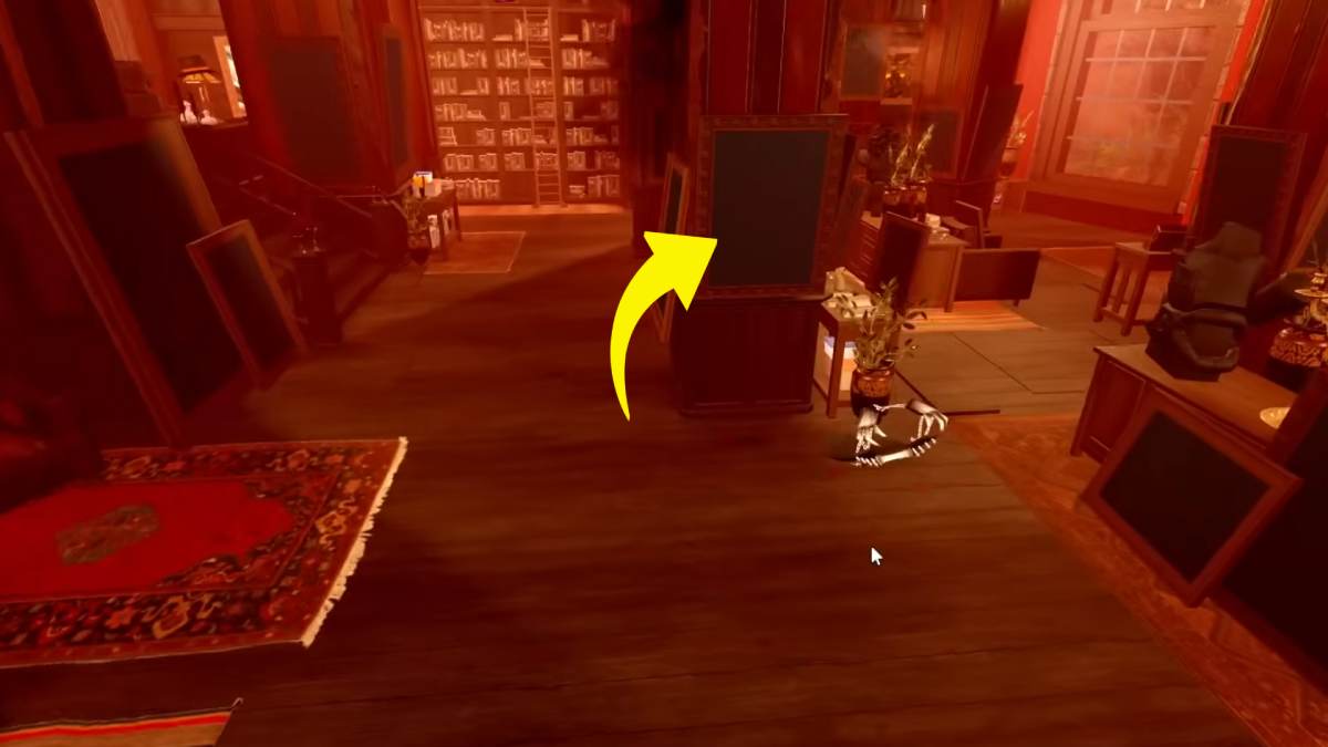 Yellow arrow pointing out the mirrors in Roblox Mansion