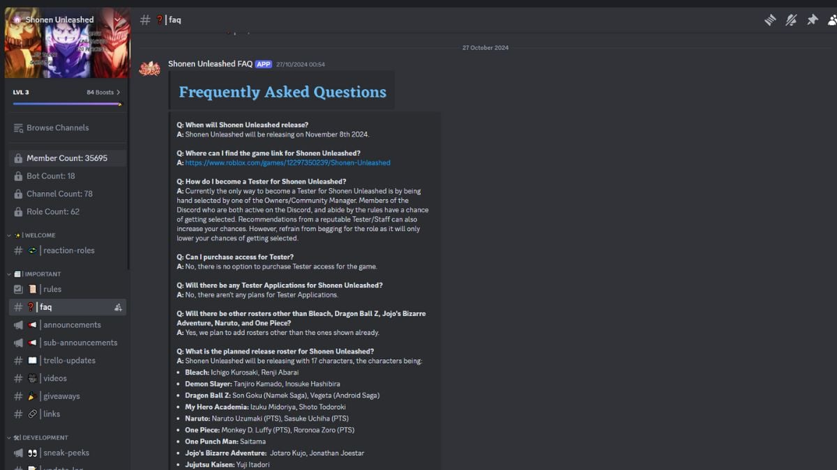 Официальный Shonen Unleashed Trello Link и Discord