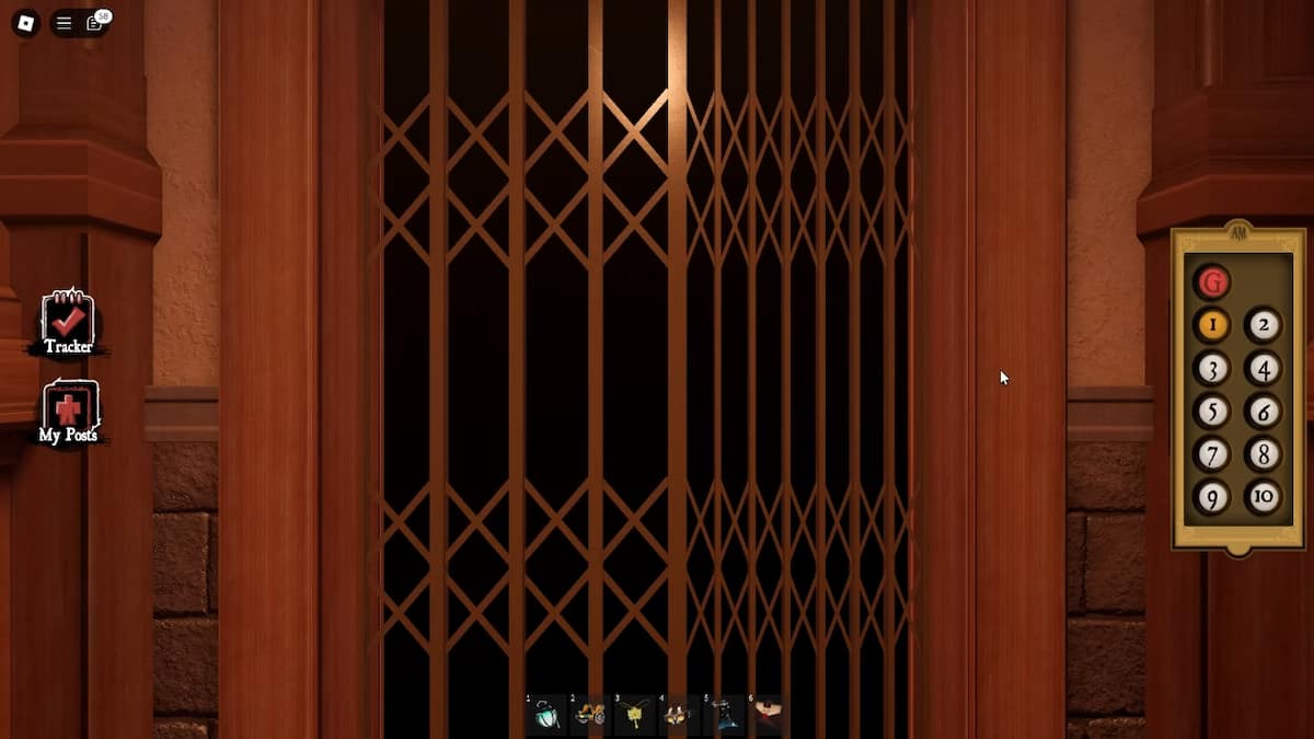 Standing inside the Roblox The Haunt Mansion's Elevator