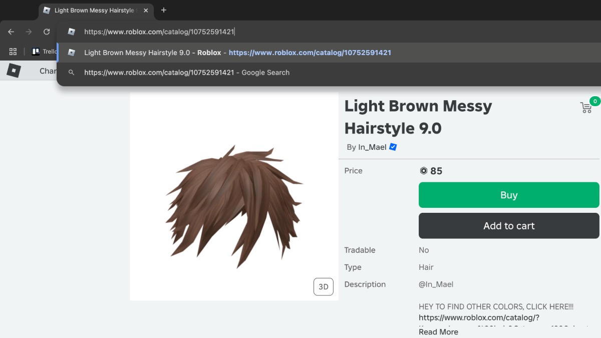 Una captura de pantalla de una pestaña del navegador que muestra una URL de Roblox con ID de equipo.