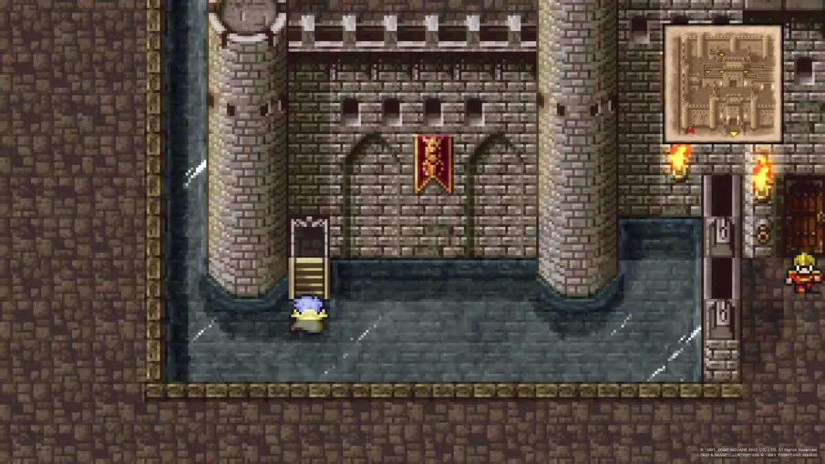 Cecil Harvey approaches the stairs that lead to the Castle Baron moat secret entrance in Final Fantasy IV.