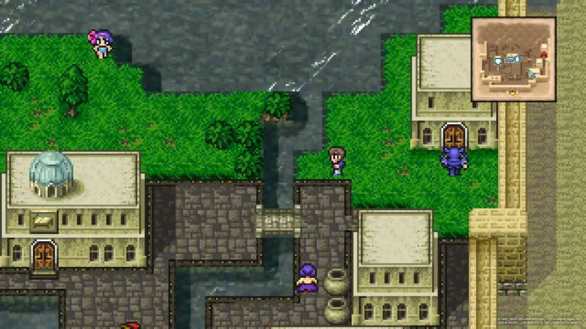 Cecil Harvey standing in front of a Kaipo house entrance in Final Fantasy IV.