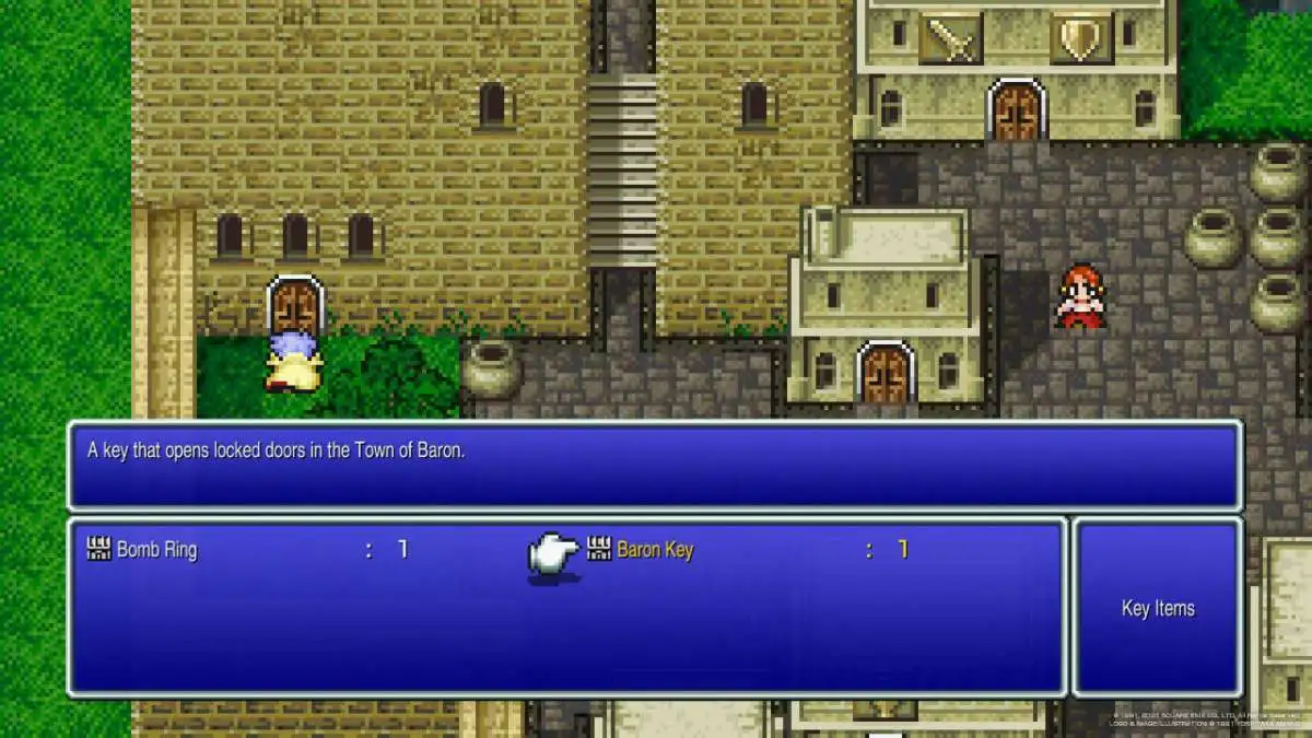 Cecil Harvey uses the Baron Key to unlock the Old Waterway door in Final Fantasy IV.