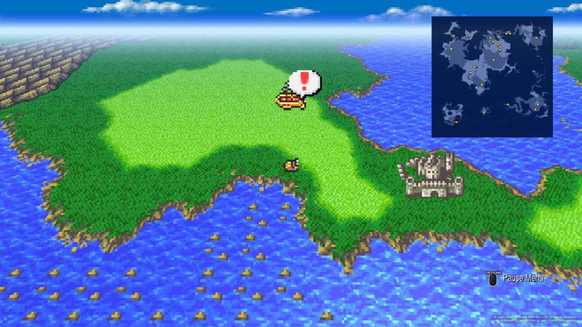 The Enterprise flies above the Hovercraft near Eblan Castle in Final Fantasy IV.