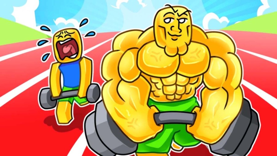 Artwork of two roblox characters with weight in a race.