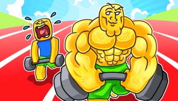 Artwork of two roblox characters with weight in a race.