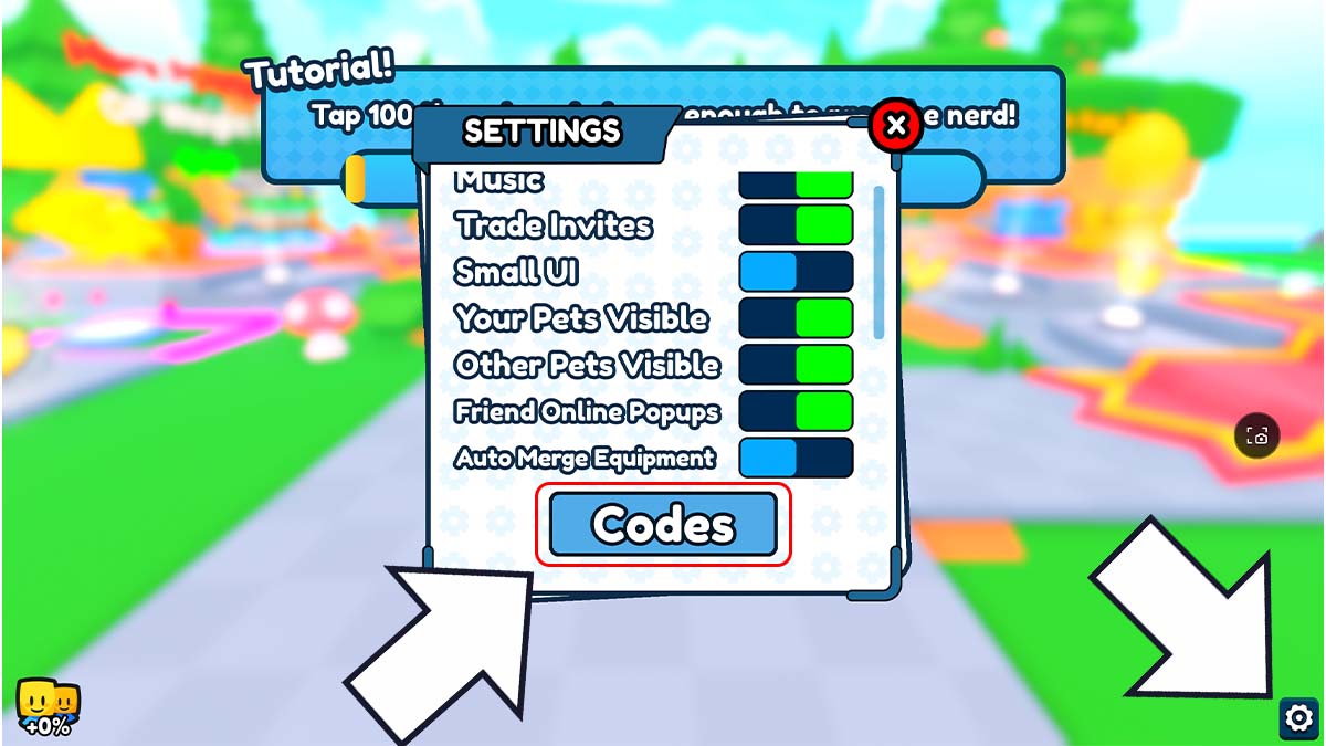 Codes redemption page on Gym Race Simulator.