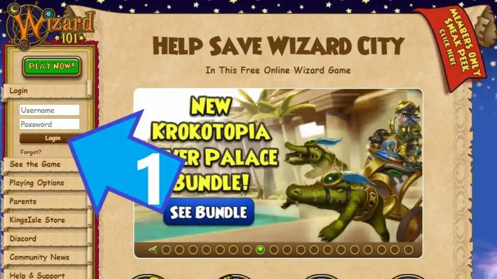 Wizard101 Log in button