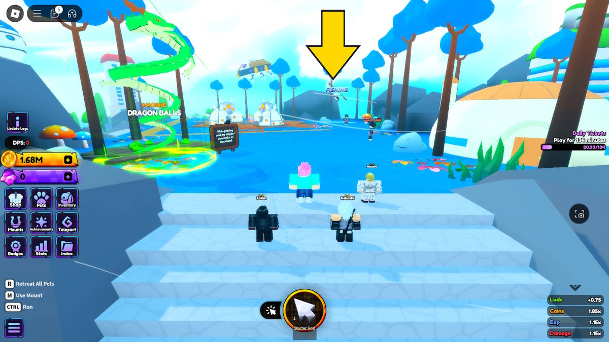 Dragon World fishing pond location in Anime Shadow on Roblox.