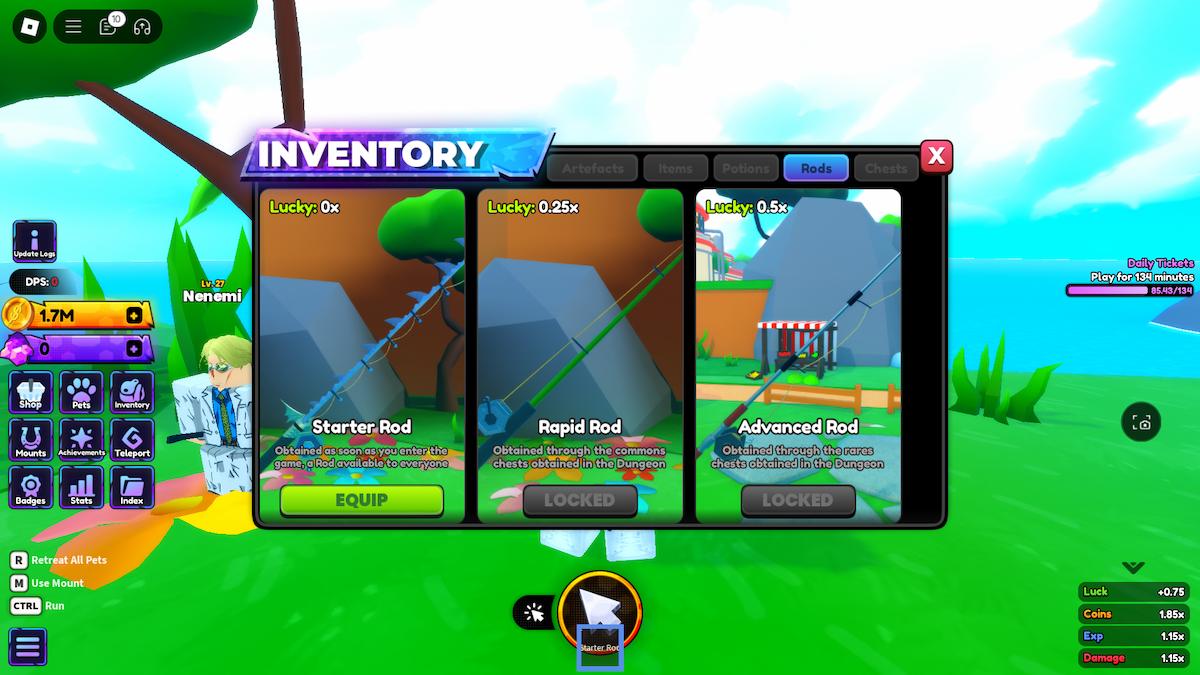 All fishing rods in Anime Shadow on Roblox.