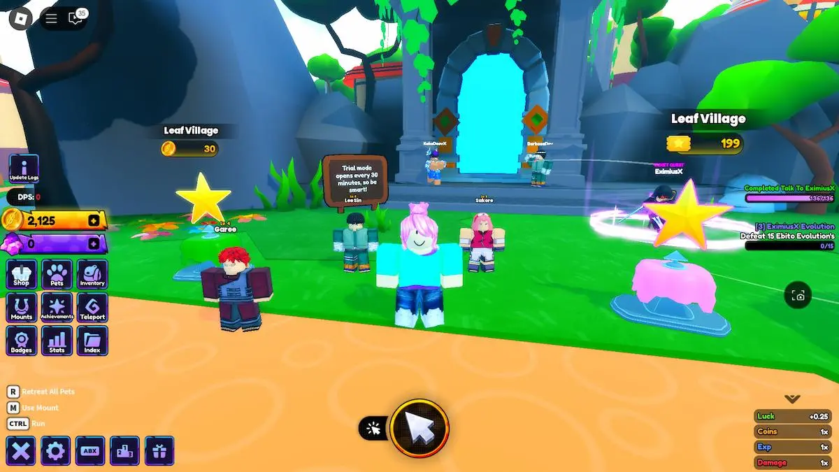 The two pet banner stars in the Leaf Village in Anime Shadow on Roblox.