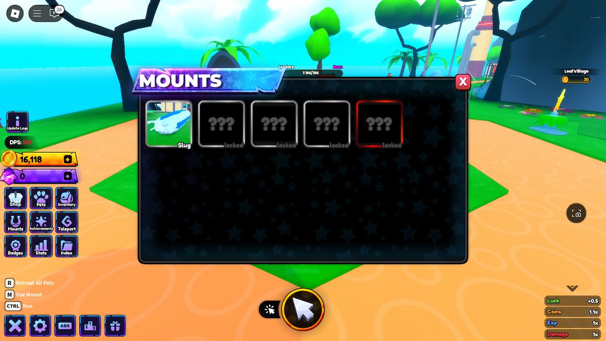 The mounts tab in Anime Shadow on Roblox.