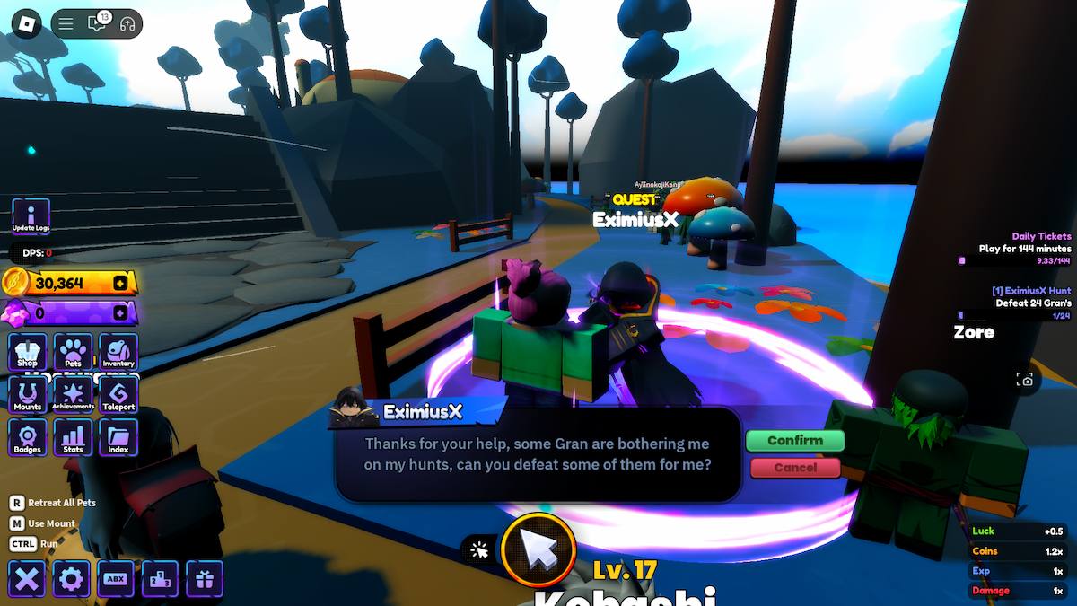 El dador de misiones en Anime Shadow en Roblox.