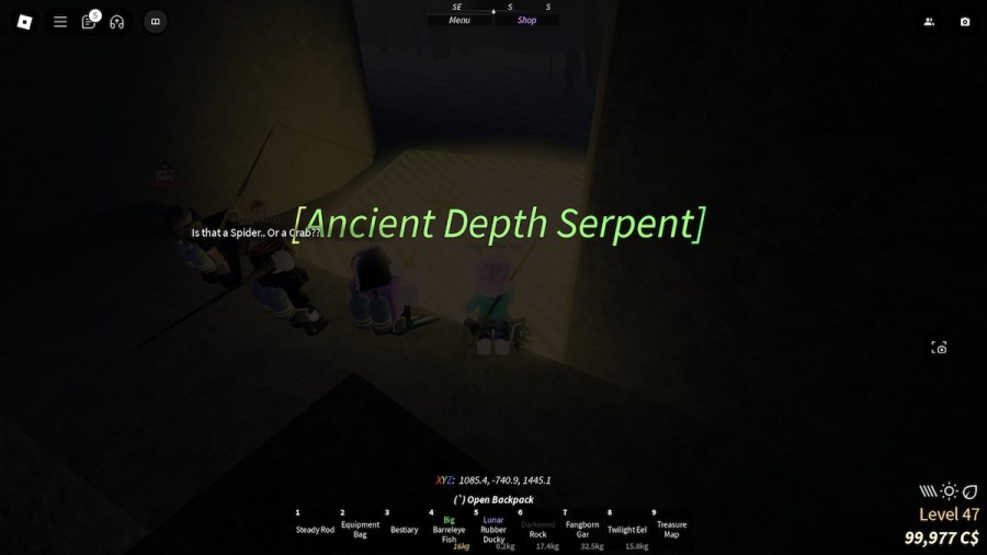 A spawn area for the Ancient Depth Serpent in The Depths on Roblox Fisch.