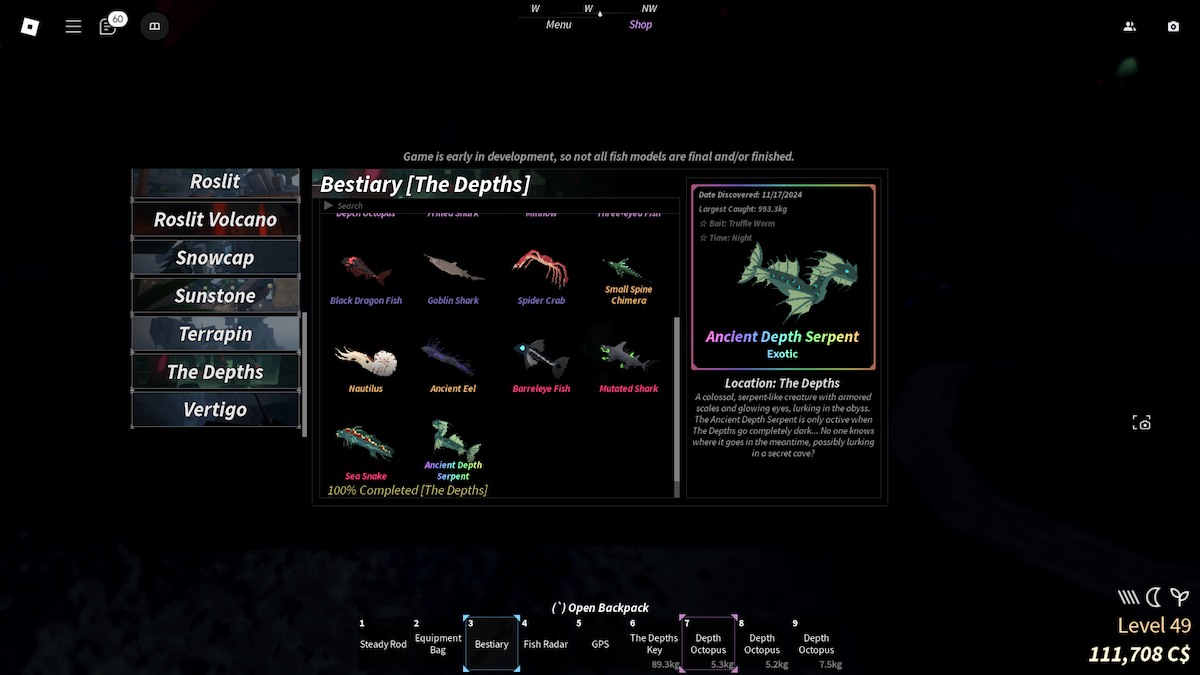 Ancient Depth Serpent location in Fisch - Roblox - Pro Game Guides