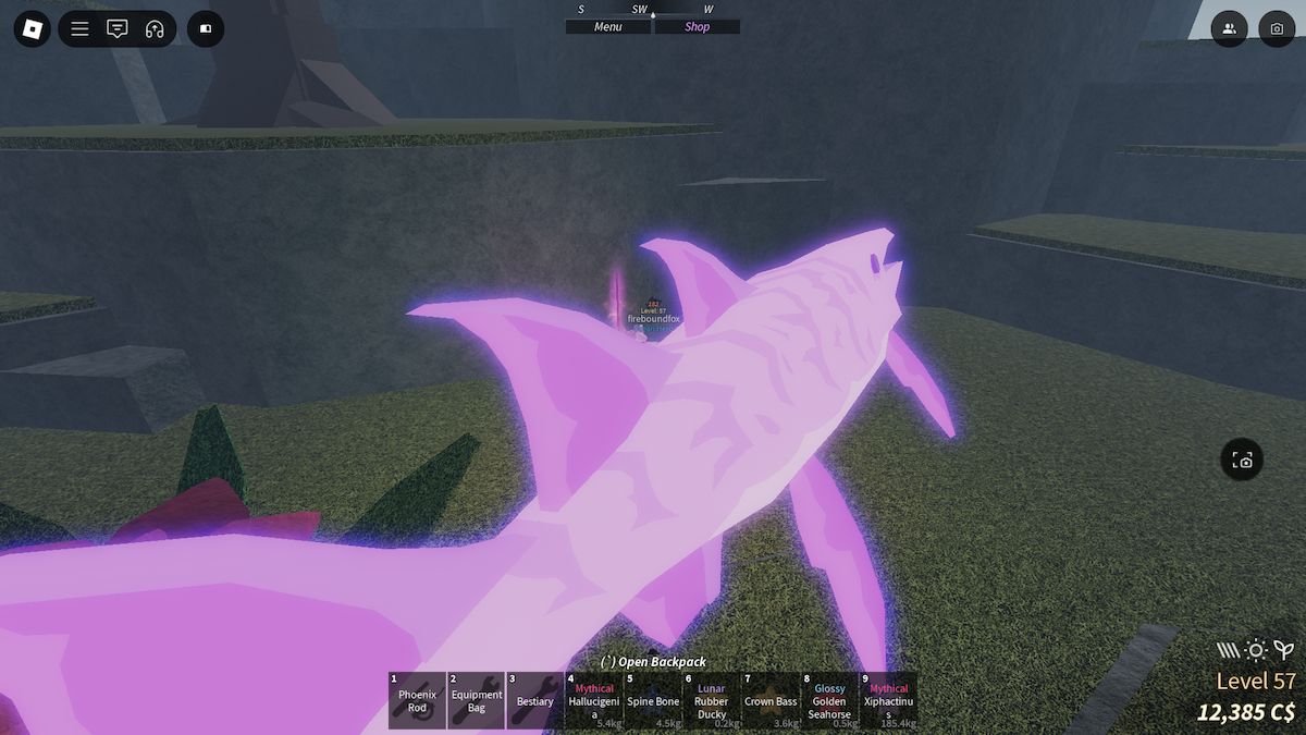 Ancient Hyneria fish in Fisch on Roblox.