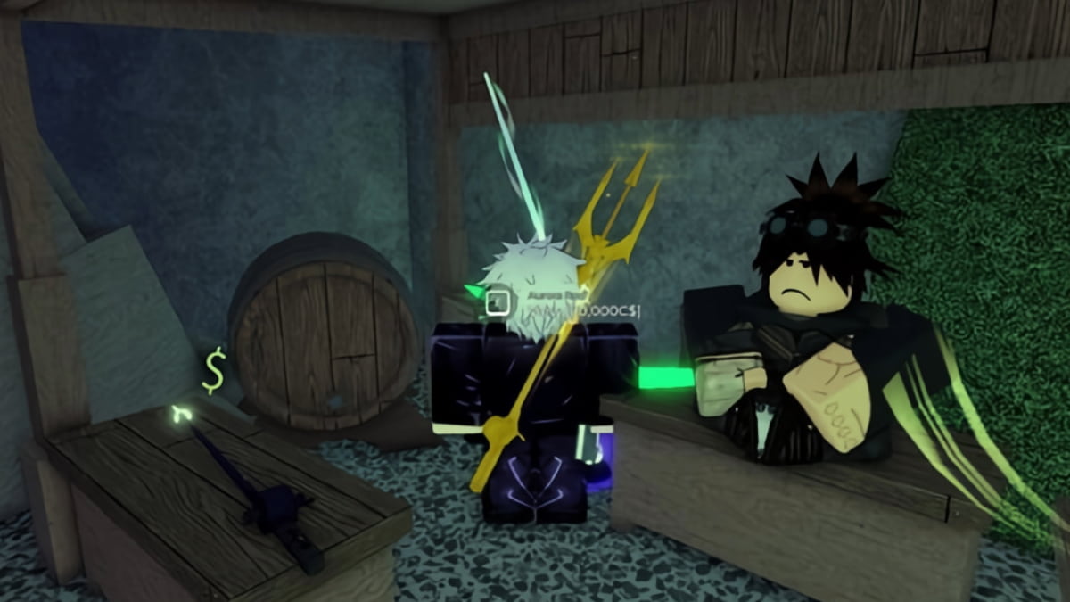 Player holding an Aurora Rod in Roblox Fisch.