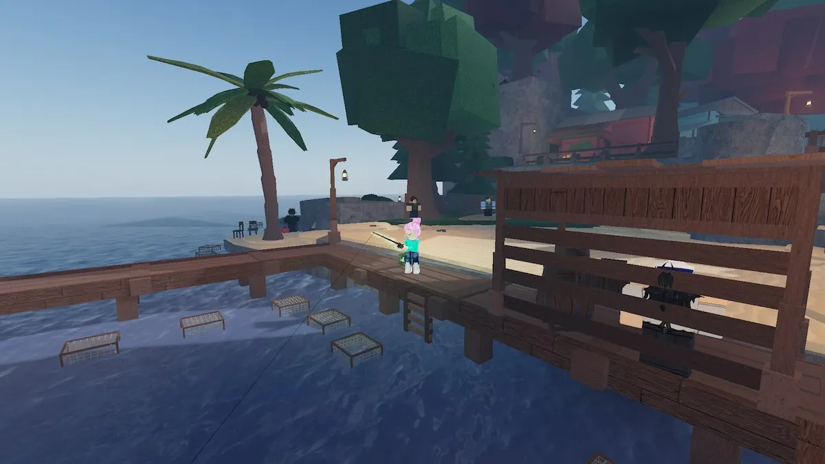 Fishing on Moosewood during the day in Fisch on Roblox.