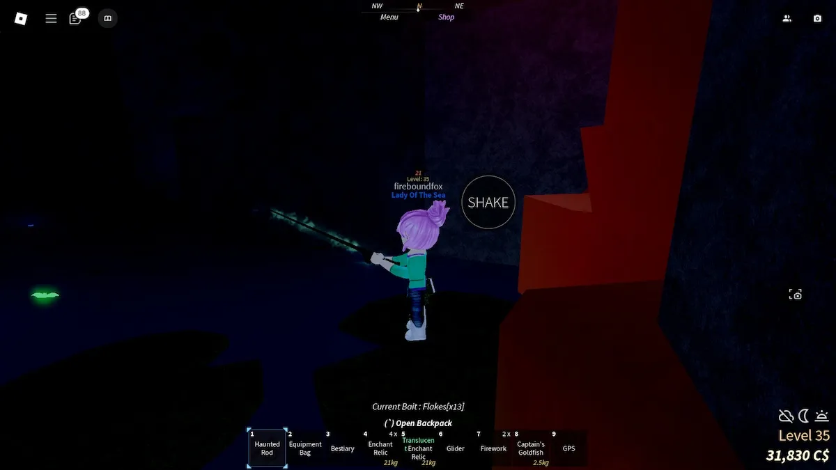 Fishing in The Depths in Fisch on Roblox.