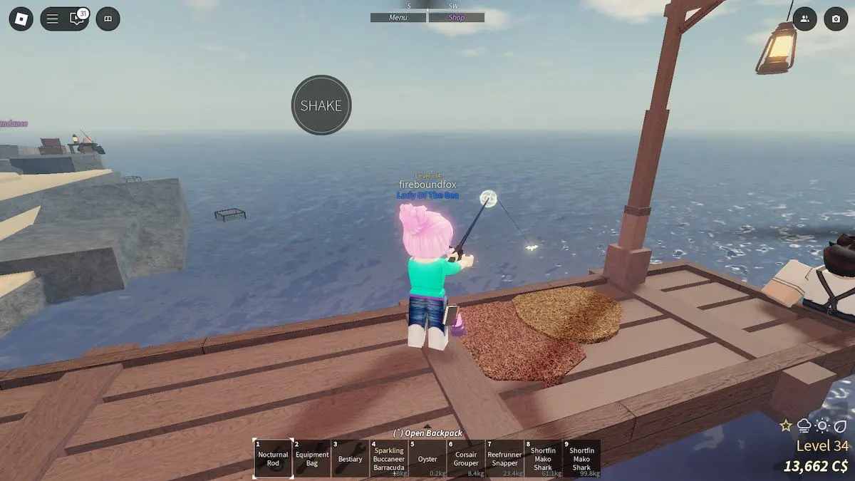 Fishing for a treasure map in Fisch on Roblox.