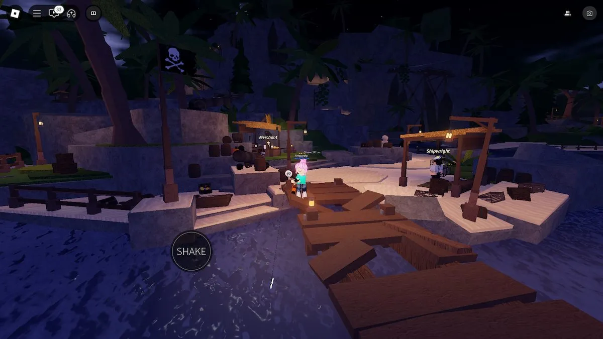 Fishing on the Forsaken Shores in Fisch on Roblox.