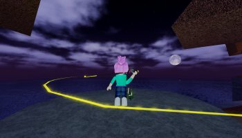The Mythical Rod at night on the cliffs of Moosewood in Roblox Fisch.