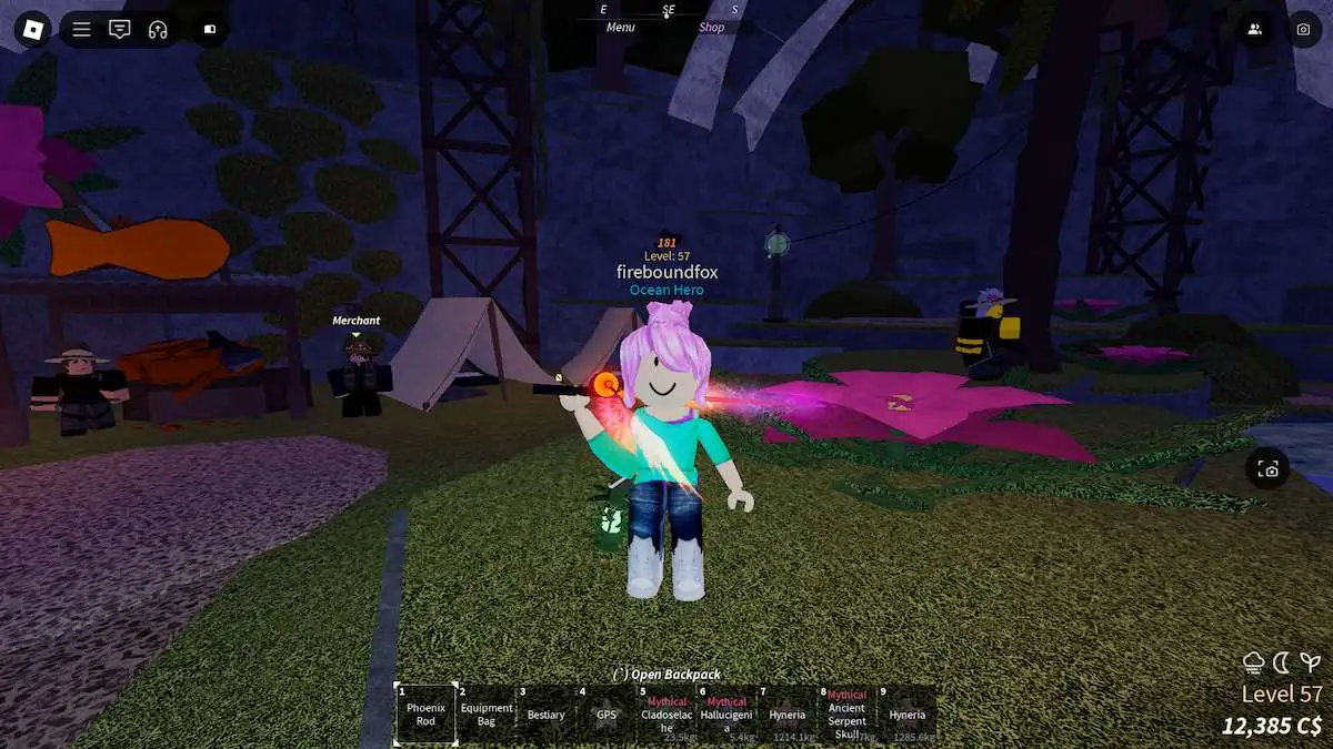 Using the Pheonix Staff in Roblox Fisch.