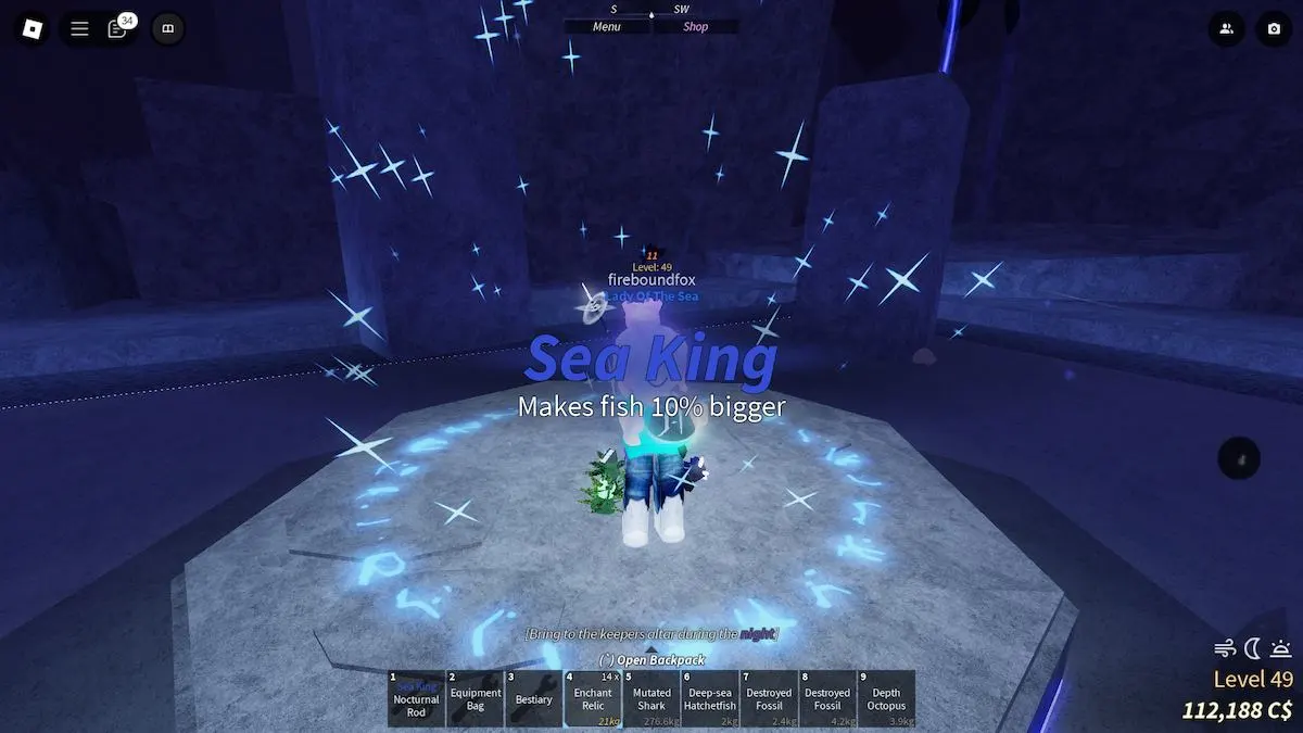 Getting the Sea King Enchanted in Fisch on Roblox.